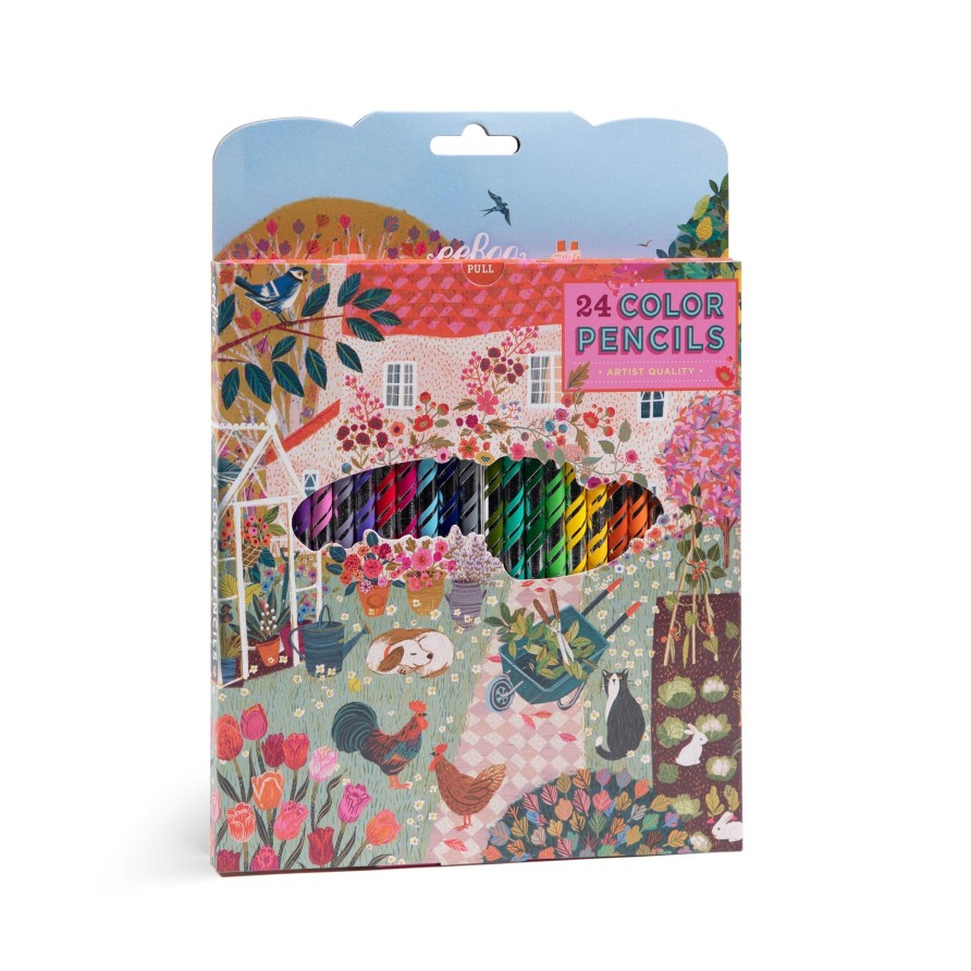 Cadeaux eeBoo Cartes A Jouer Dorees | Cottage Anglais 24 Crayons De Couleur