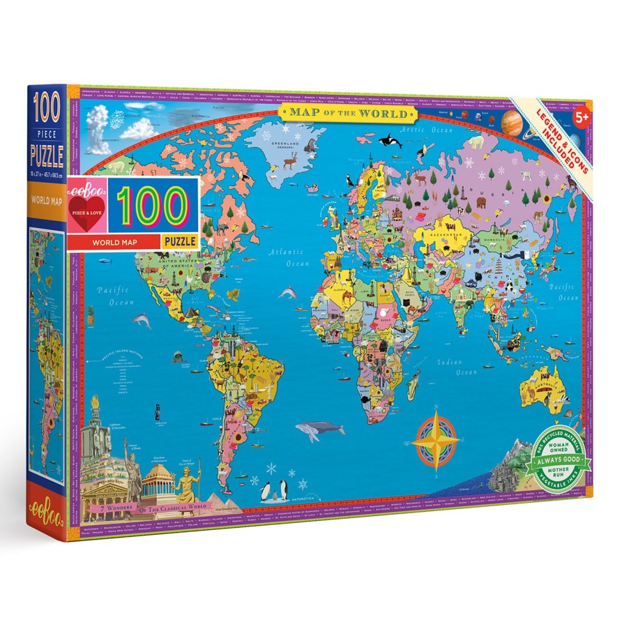 Materiel Artistique eeBoo | Puzzle 100 Pieces De La Carte Du Monde