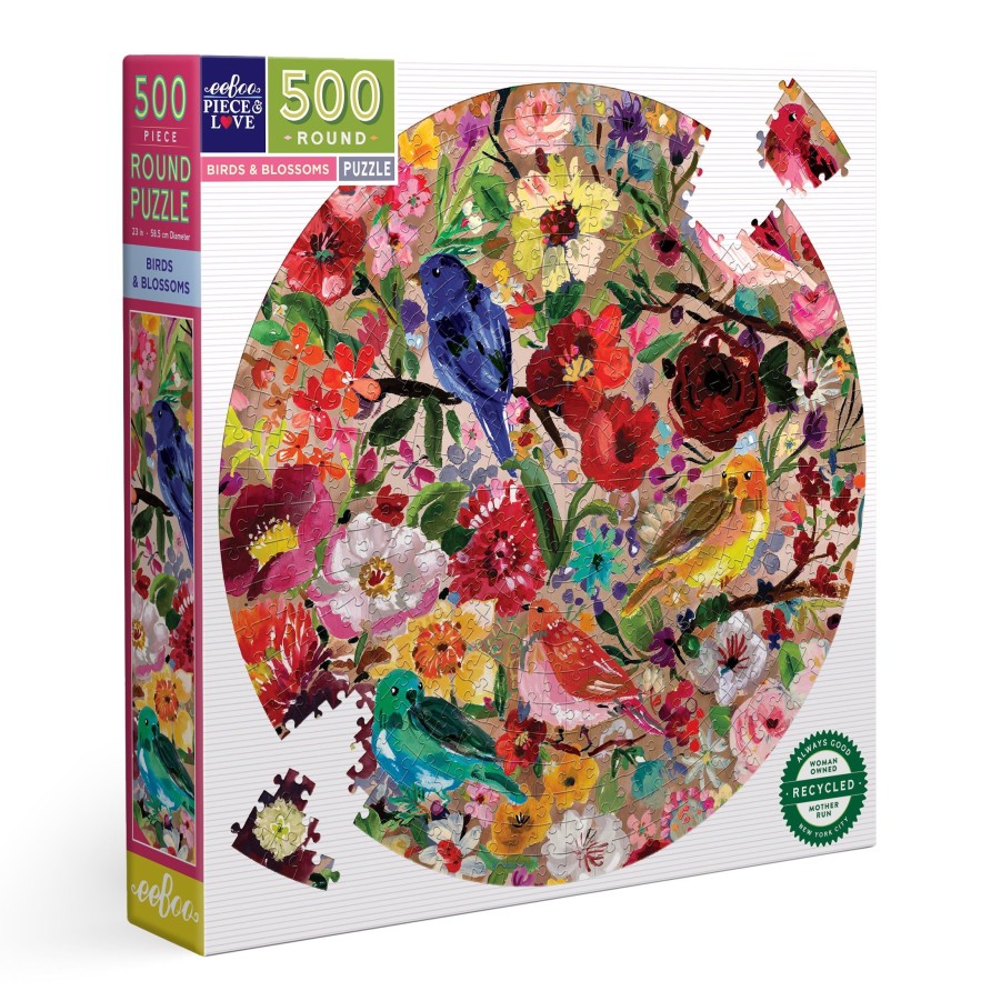 Des Enigmes eeBoo | Puzzle Rond De 500 Pieces, Oiseaux Et Fleurs