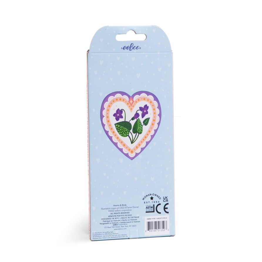 Cadeaux eeBoo Cartes A Jouer Dorees | Coeurs & Oiseaux 12 Crayons De Couleur Fluorescents