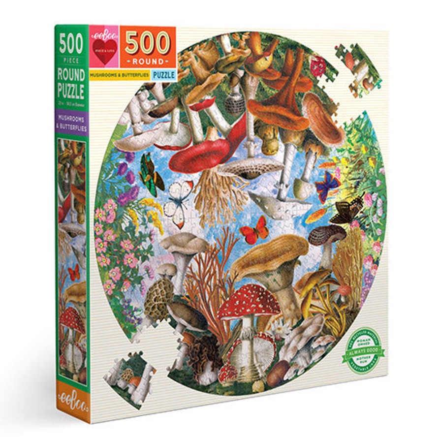 Jeux eeBoo | Puzzle Rond 500 Pieces Champignons Et Papillons