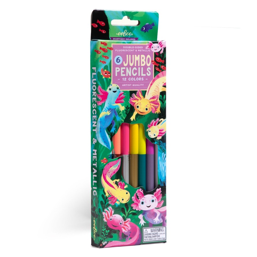 Cadeaux eeBoo Cartes A Jouer Dorees | Axolotl 6 Crayons Geants Double Face