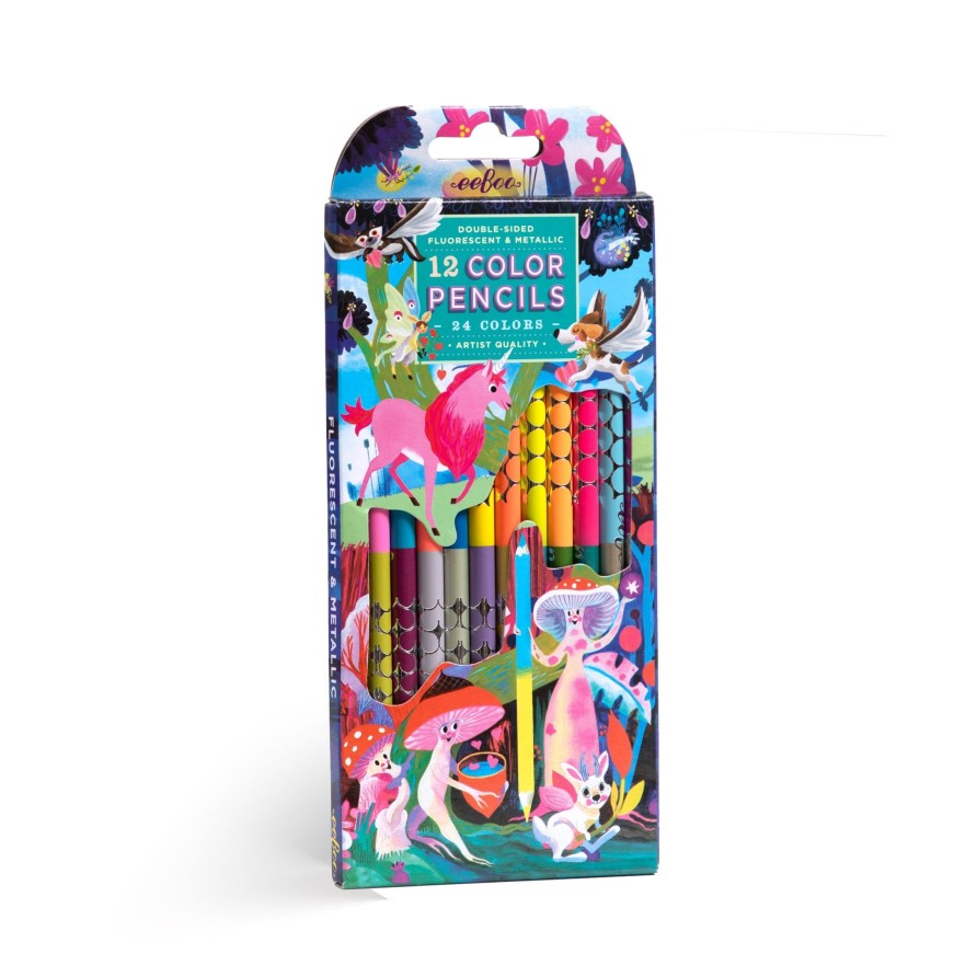 Cadeaux eeBoo Cartes A Jouer Dorees | Creatures Magiques 12 Crayons Double Face