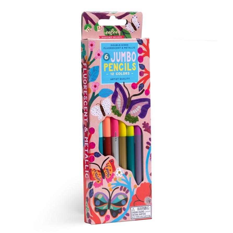 Cadeaux eeBoo Cartes A Jouer Dorees | Papillons 6 Crayons Double Face Geants