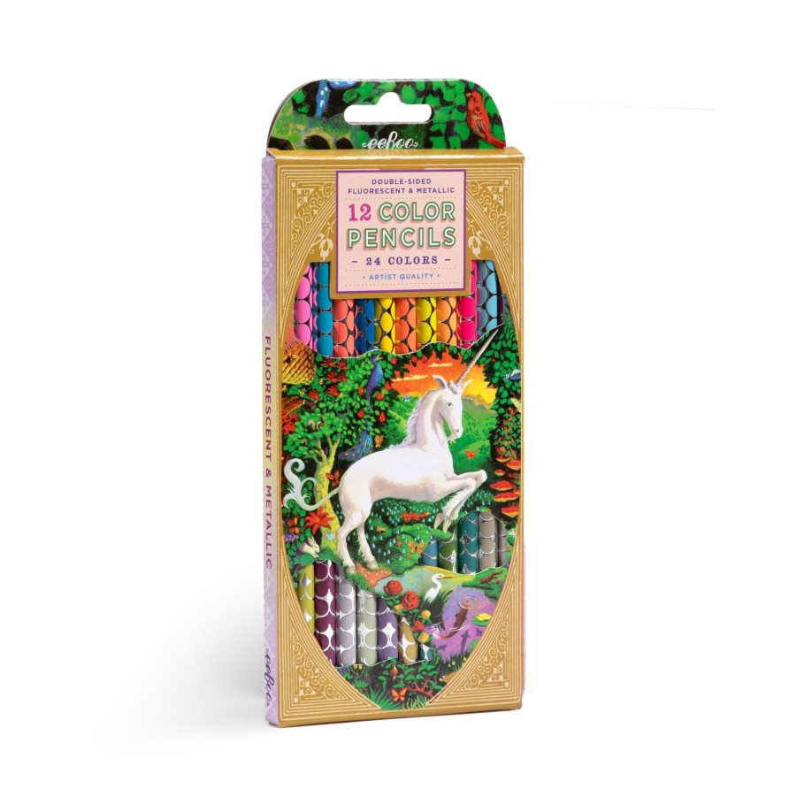 Cadeaux eeBoo Cartes A Jouer Dorees | Unicorn Garden 12 Crayons De Couleur Doubles