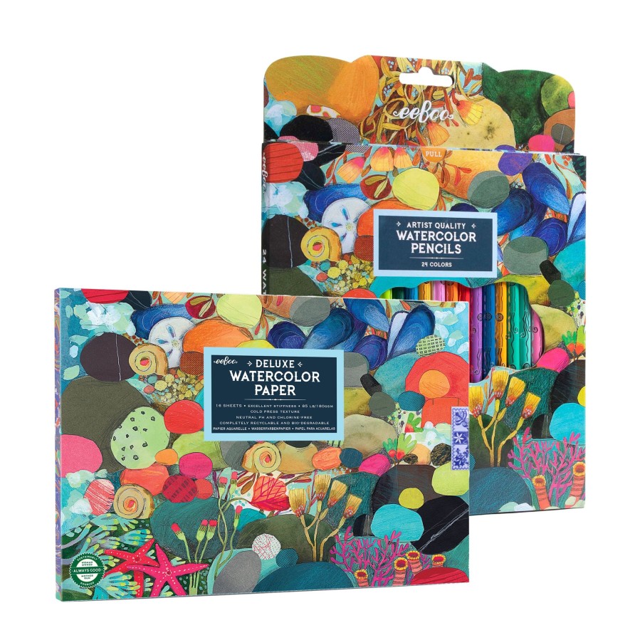 Cadeaux eeBoo Puzzles De Voyage | Ensemble De Crayons Et Tampons Aquarelle Tidepool