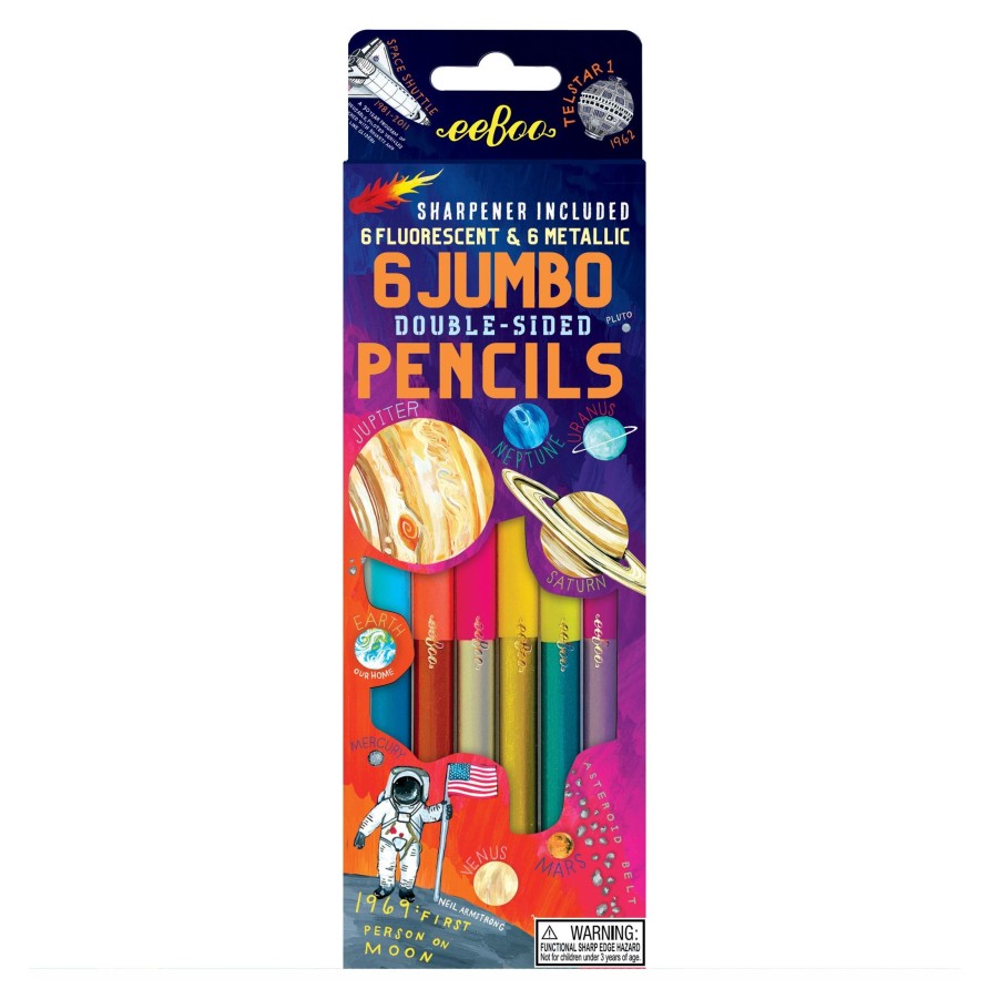 Cadeaux eeBoo Cartes A Jouer Dorees | Systeme Solaire 6 Crayons Doubles Jumbo