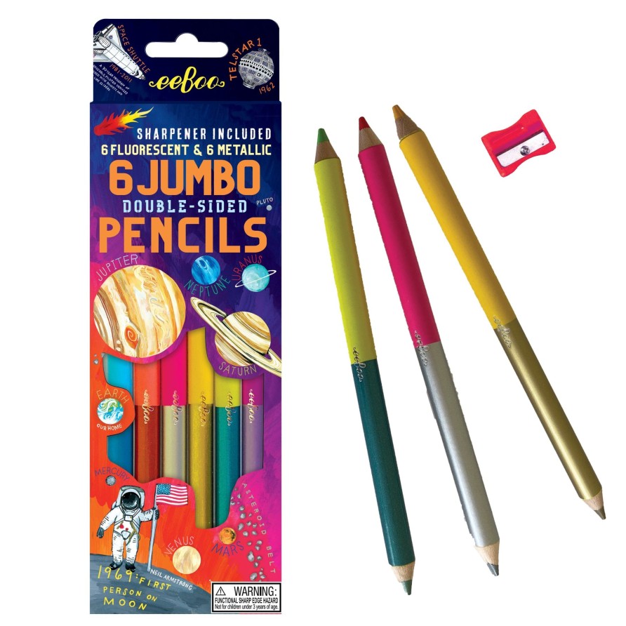 Cadeaux eeBoo Cartes A Jouer Dorees | Systeme Solaire 6 Crayons Doubles Jumbo