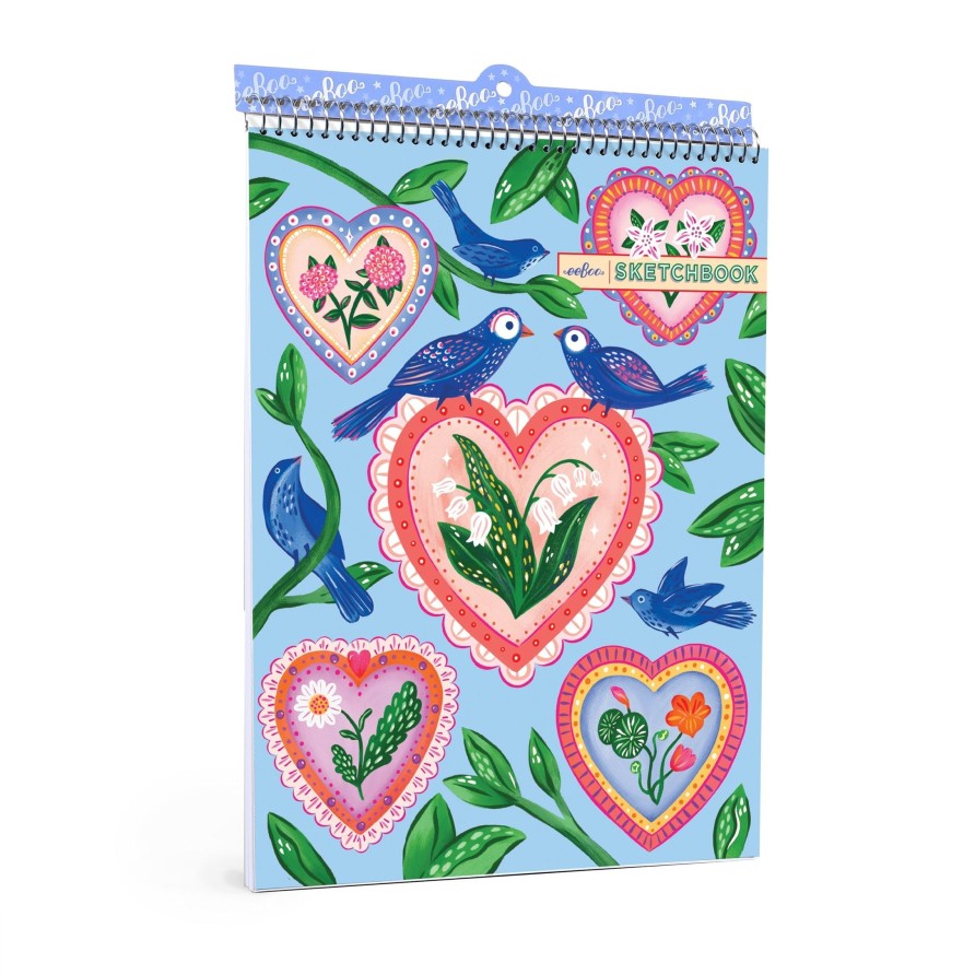 Cadeaux eeBoo Cartes A Jouer Dorees | Carnet De Croquis Coeurs Et Oiseaux