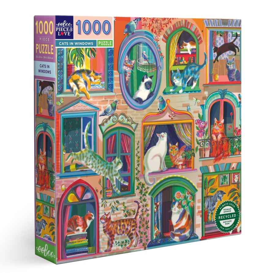 Des Enigmes eeBoo | Chats Dans Windows Puzzle 1000 Pieces