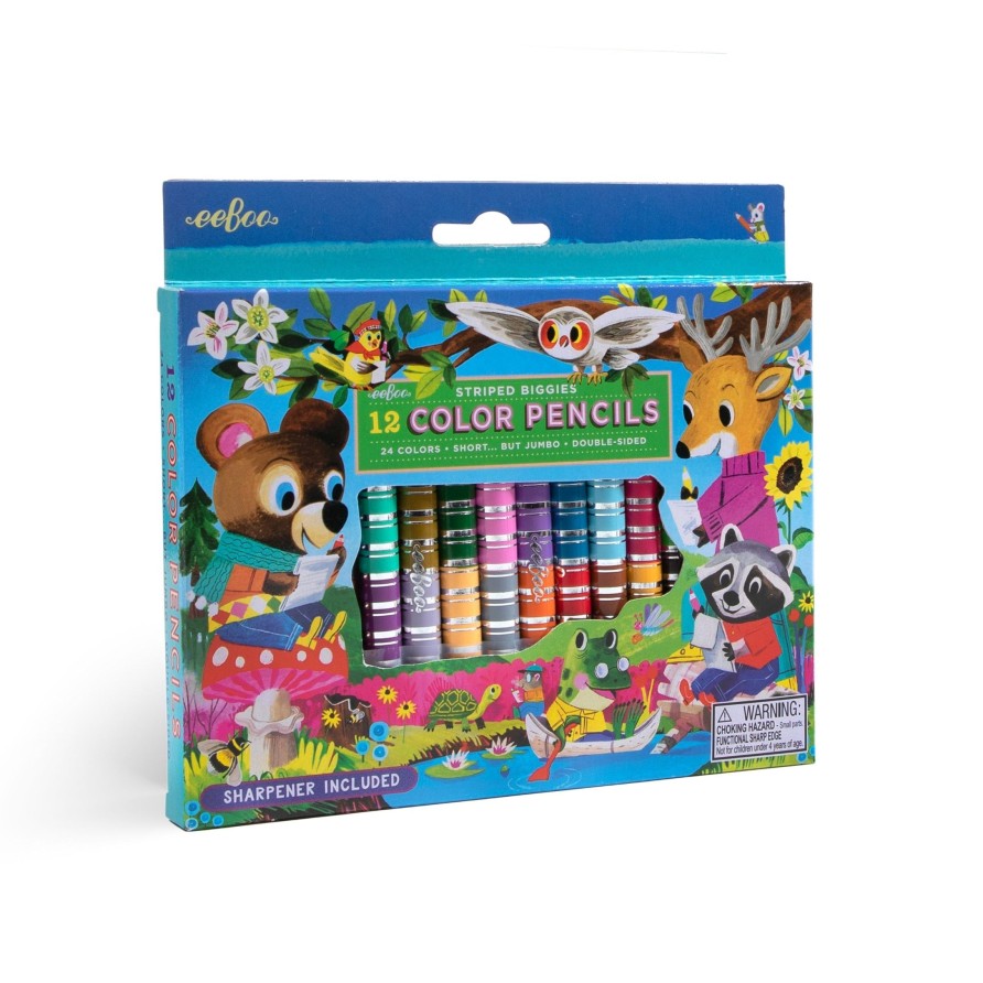 Cadeaux eeBoo Cartes A Jouer Dorees | Woodland Friends 12 Crayons De Couleur Biggie Double Face