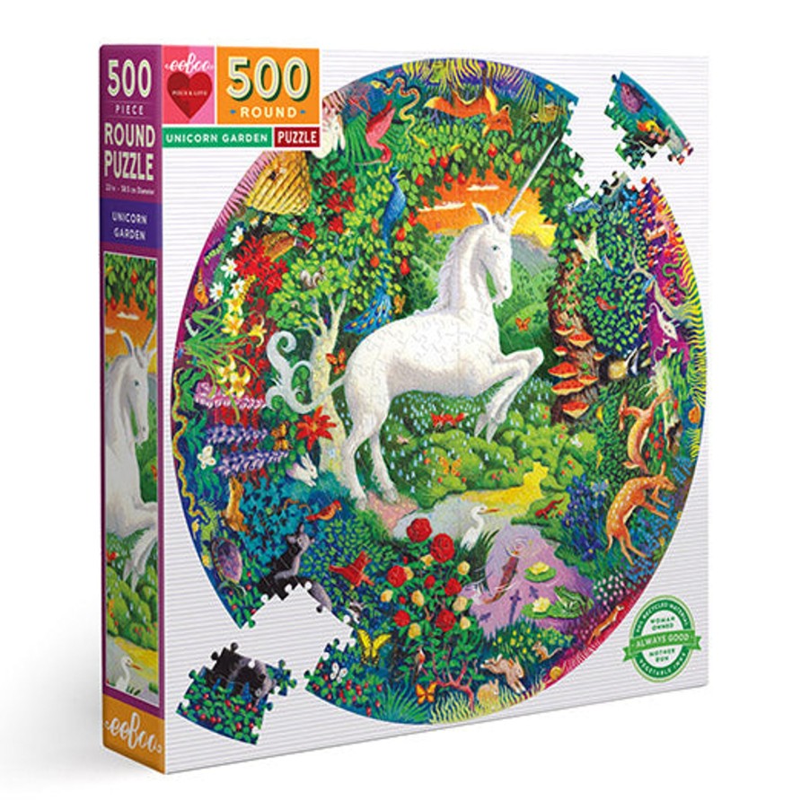 Cadeaux eeBoo Printemps Et Paques | Puzzle Rond 500 Pieces Jardin De Licornes