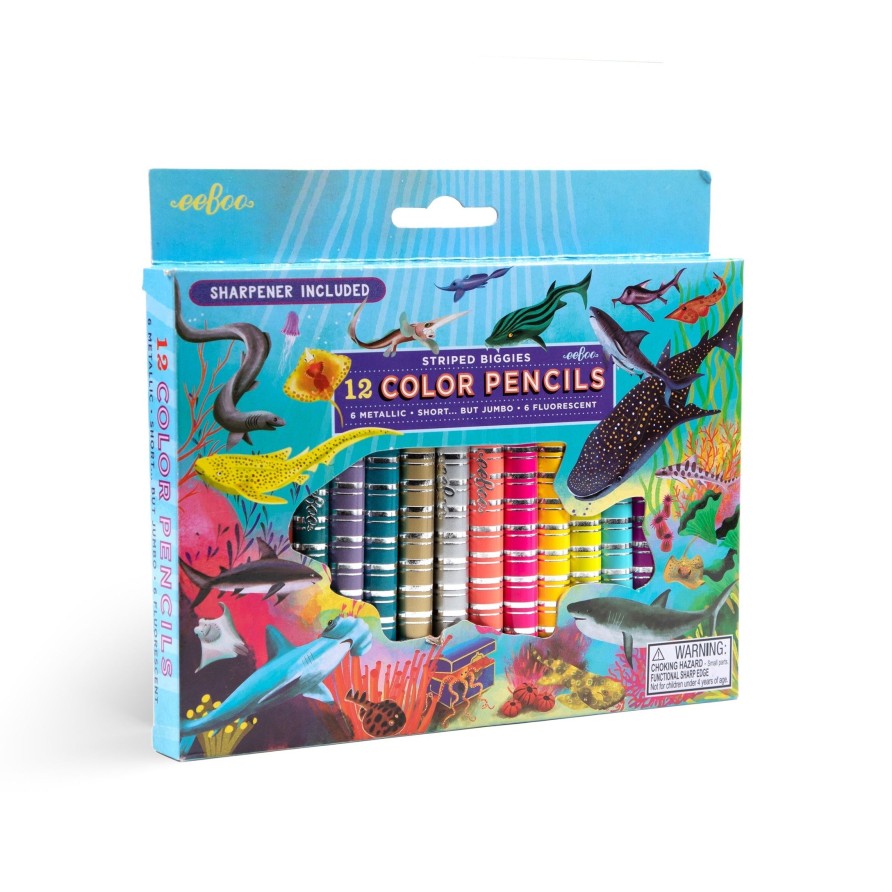 Cadeaux eeBoo Cartes A Jouer Dorees | Shark 12 Crayons De Couleur Speciaux Biggie