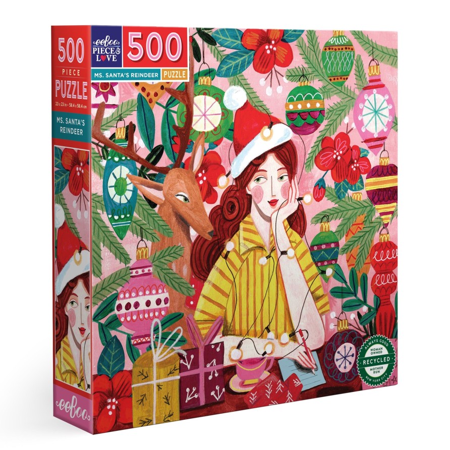 Des Enigmes eeBoo | Puzzle Carre De 500 Pieces Avec Le Renne De Mme Santa