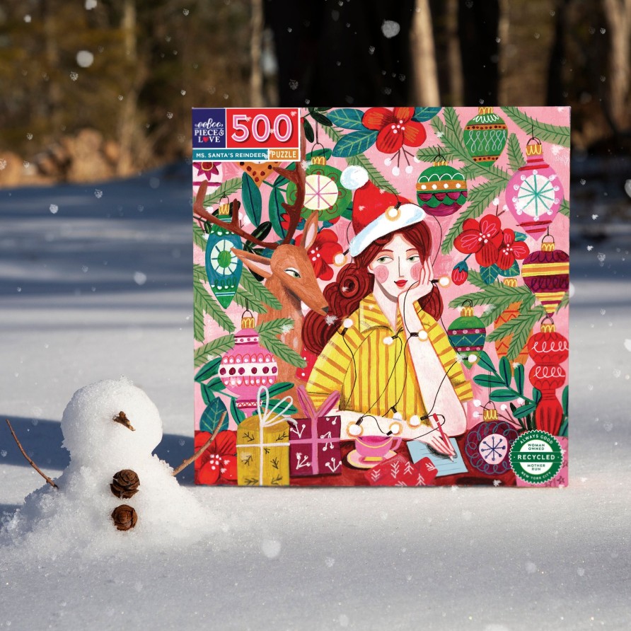 Des Enigmes eeBoo | Puzzle Carre De 500 Pieces Avec Le Renne De Mme Santa