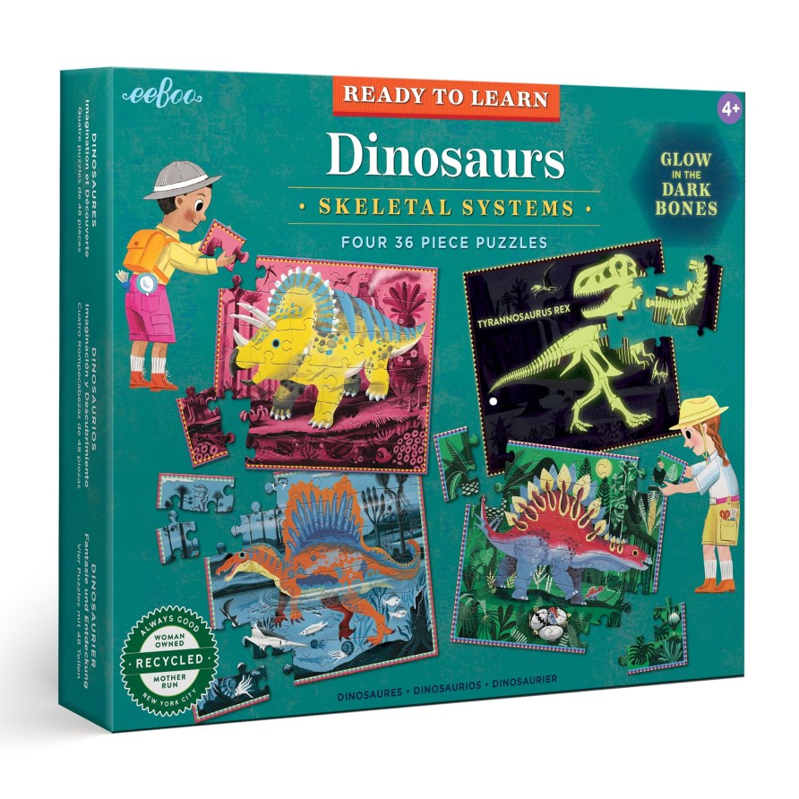 Materiel Artistique eeBoo | Ensemble De Puzzle 36 Pieces 4 Dinosaures Prets A Apprendre