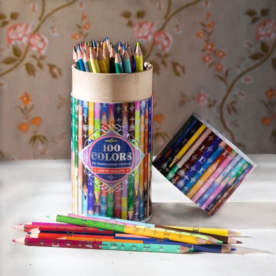 Cadeaux eeBoo Cartes A Jouer Dorees | 100 Couleurs - 50 Crayons Double Face