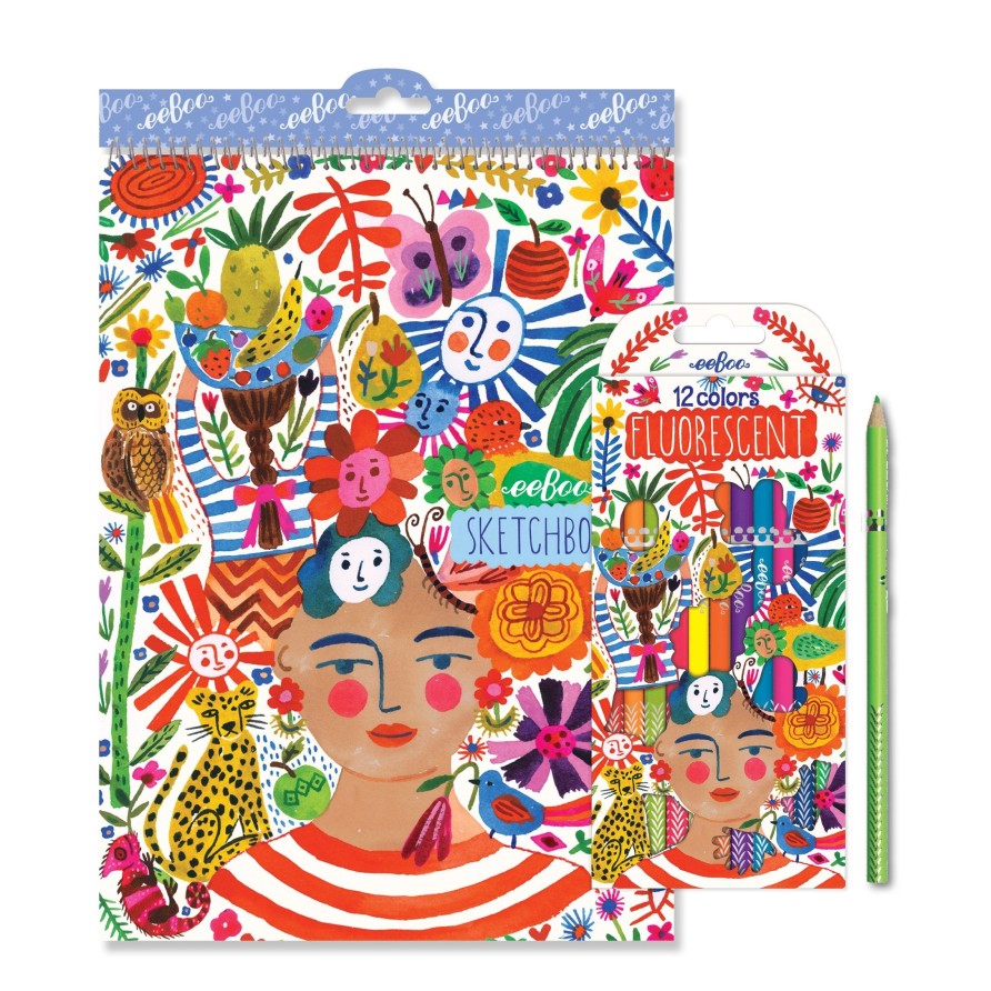 Cadeaux eeBoo Cartes A Jouer Dorees | Positivity 12 Crayons Fluorescents Et Carnet De Croquis