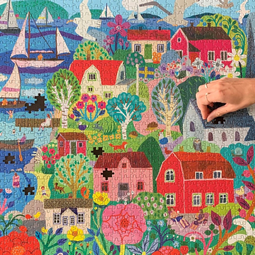 Cadeaux eeBoo Printemps Et Paques | Village De Pecheurs Suedois Puzzle 1000 Pieces