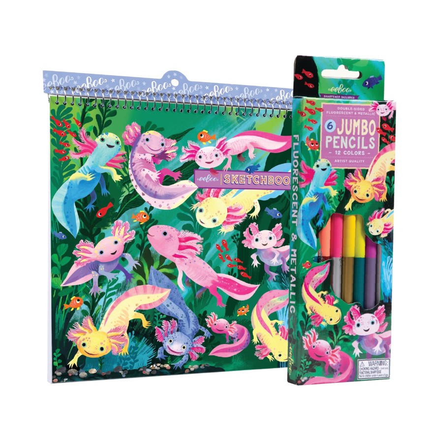 Cadeaux eeBoo Cartes A Jouer Dorees | Ensemble Carnet De Croquis Et Crayons De Couleur Axolotl