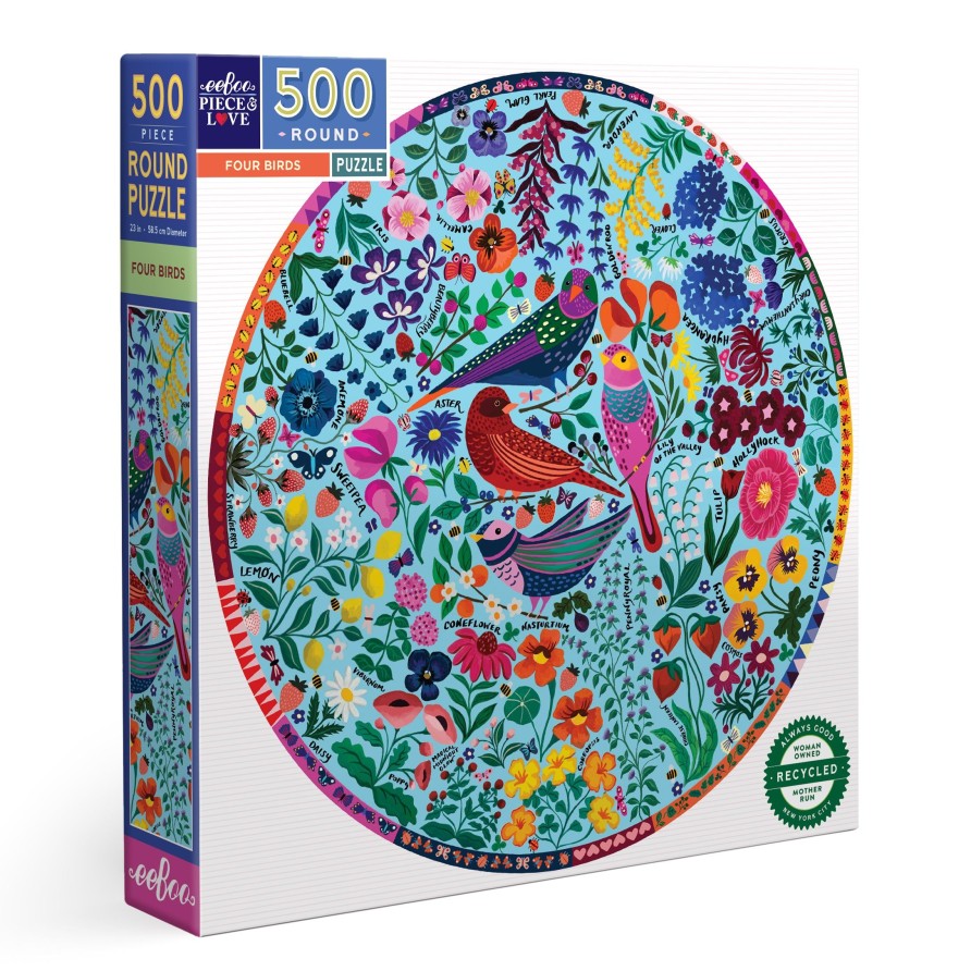 Des Enigmes eeBoo | Puzzle Rond De 500 Pieces Quatre Oiseaux